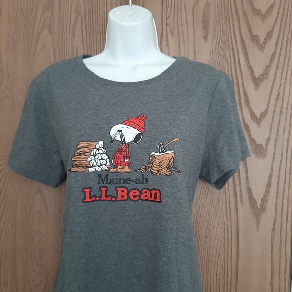 L.L. Bean Tops - L.L. Bean x Peanuts Womens Gray Snoopy Maine-ah T-Shirt Large Outdoor Lodging